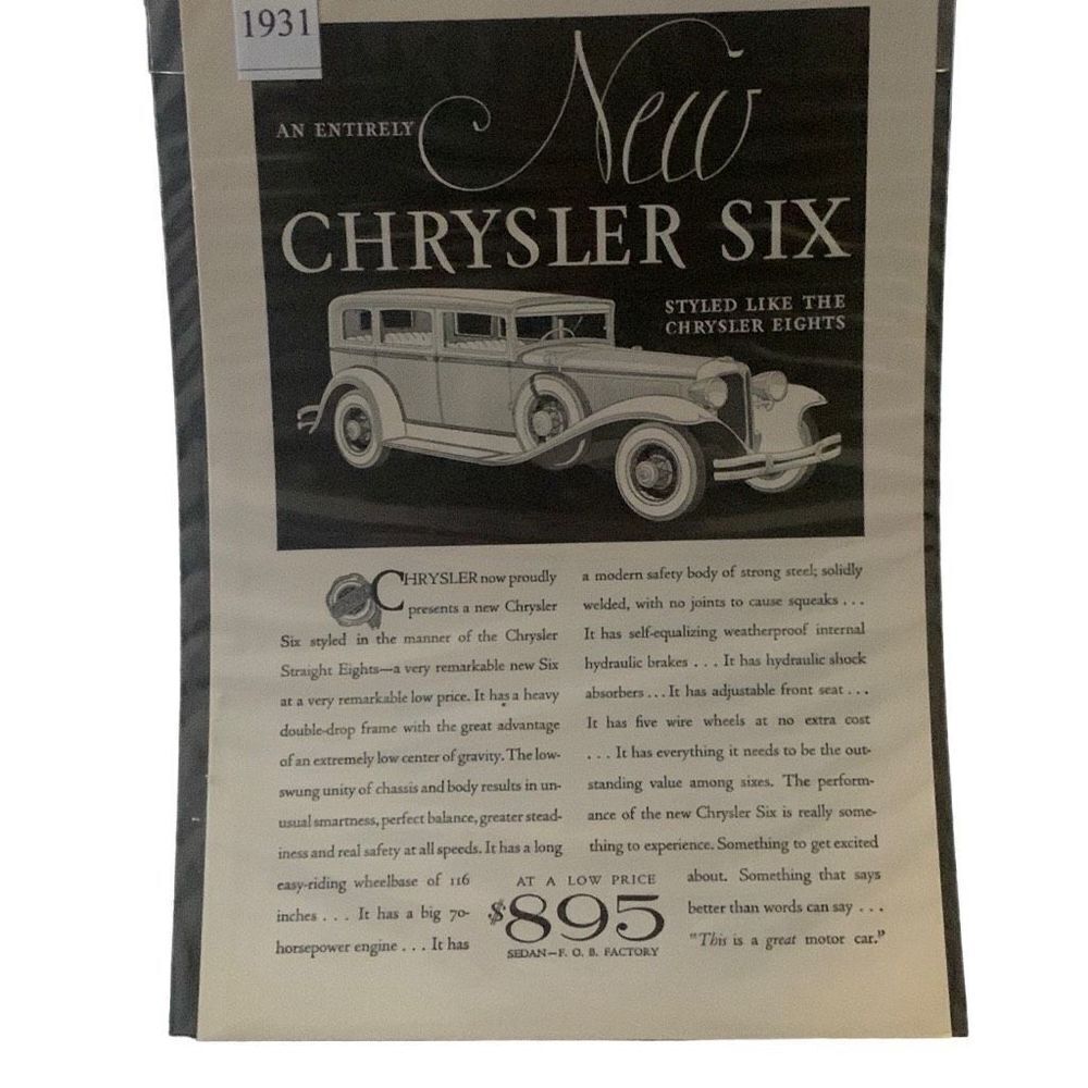 Vintage 1931 Chrysler The New Chrysler Six Ad Advertisement